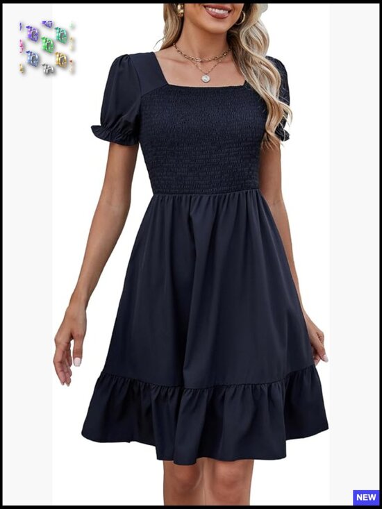Dresses & Skirts - A-Line Tiered Sundress with Pockets Square Neck Casual Summer Dress